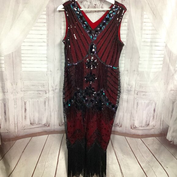 20s Theme Flapper Dress Costume Red Black XL - Picture 1 of 14